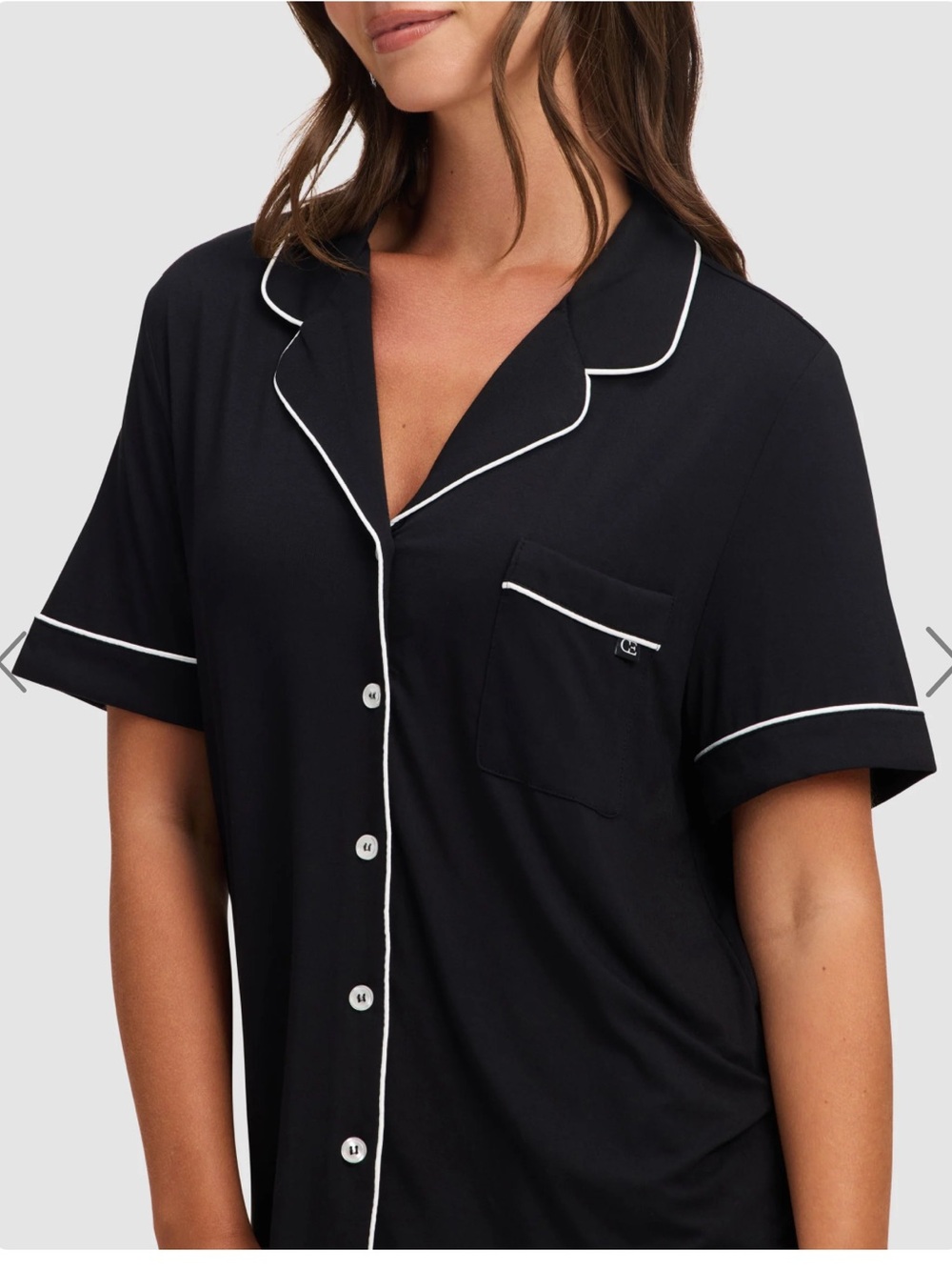 Cozy Earth Bamboo Stretch-Knit Short Sleeve & Pant Pajama Set Black - Small